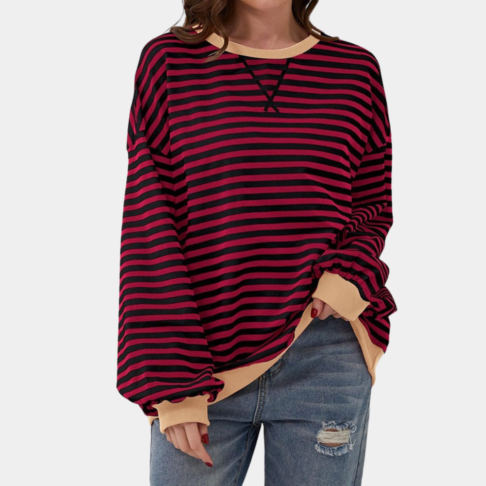 Levoire | Grande Taille T-shirt Rayé à Manches Longues pour Femmes Rot