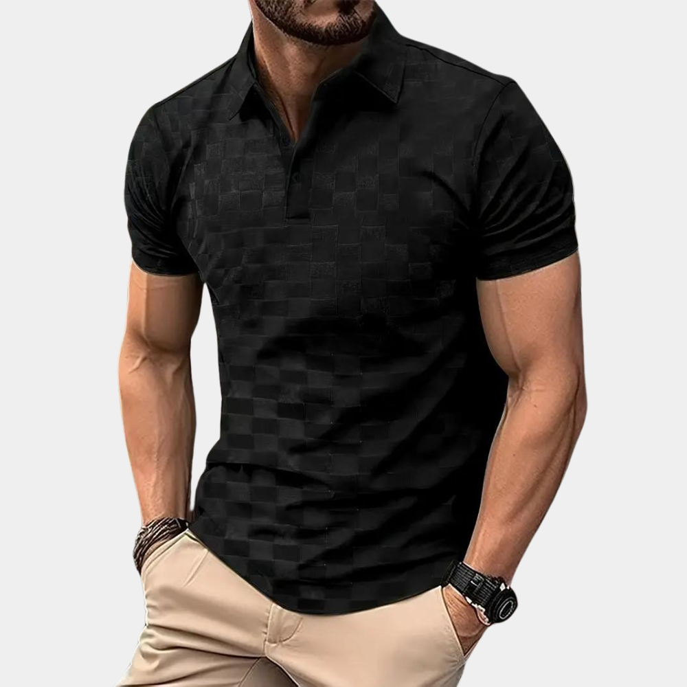 Levoire | Polo Slim Fit Damier Pour Hommes Noir