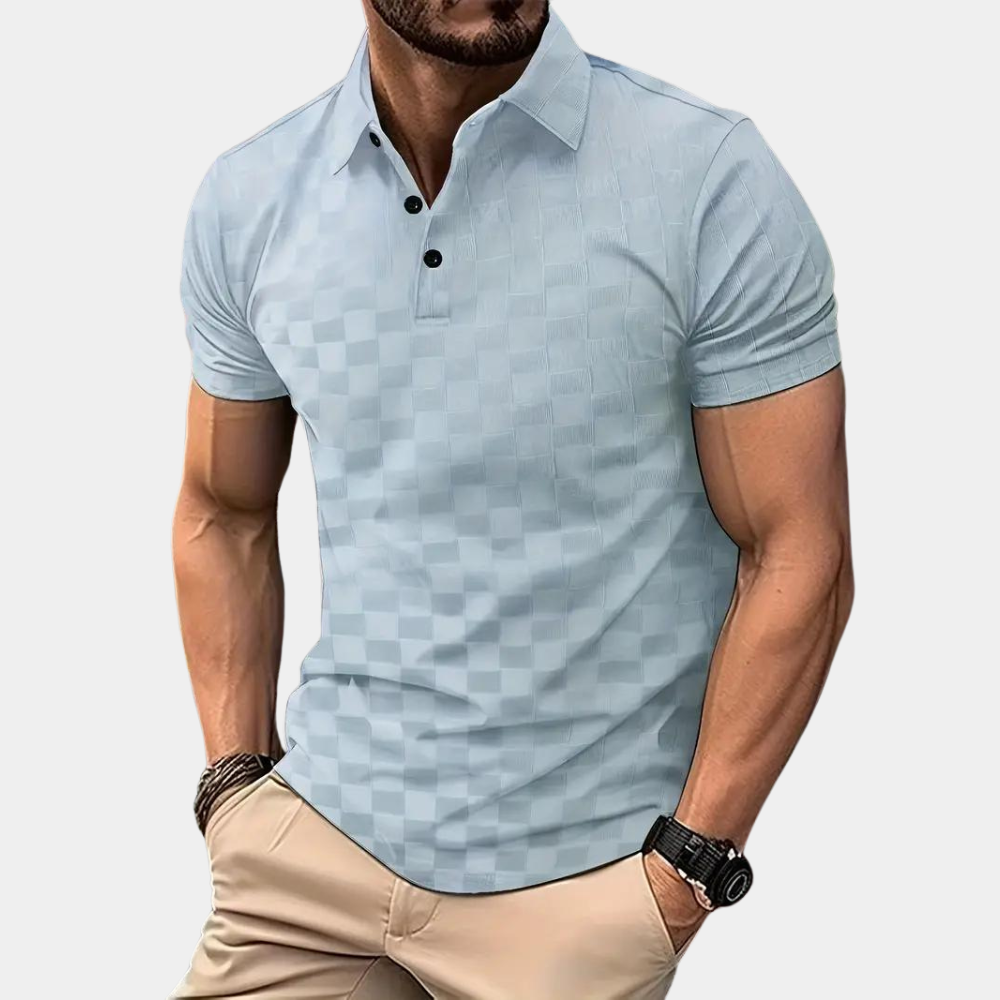 Levoire | Polo Slim Fit Damier Pour Hommes Bleu clair