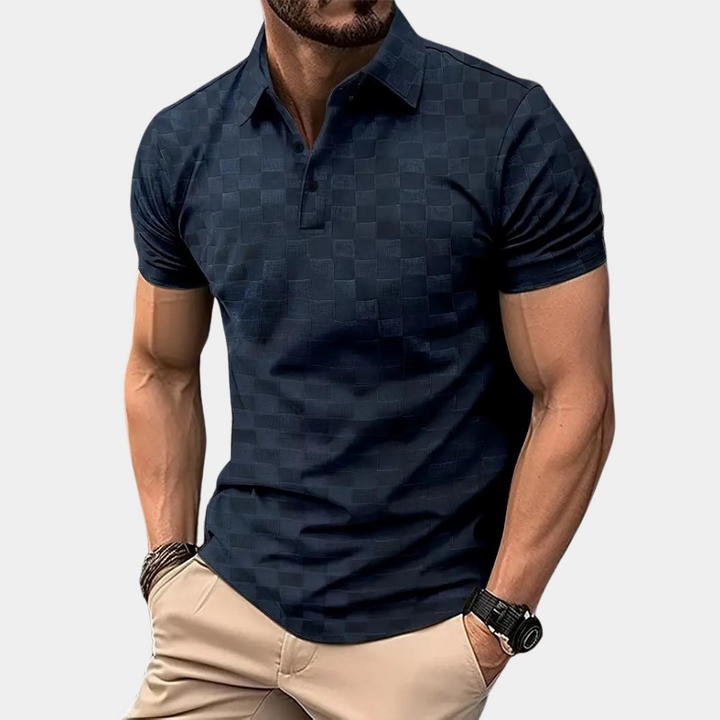 Levoire | Polo Slim Fit Damier Pour Hommes Bleu marine