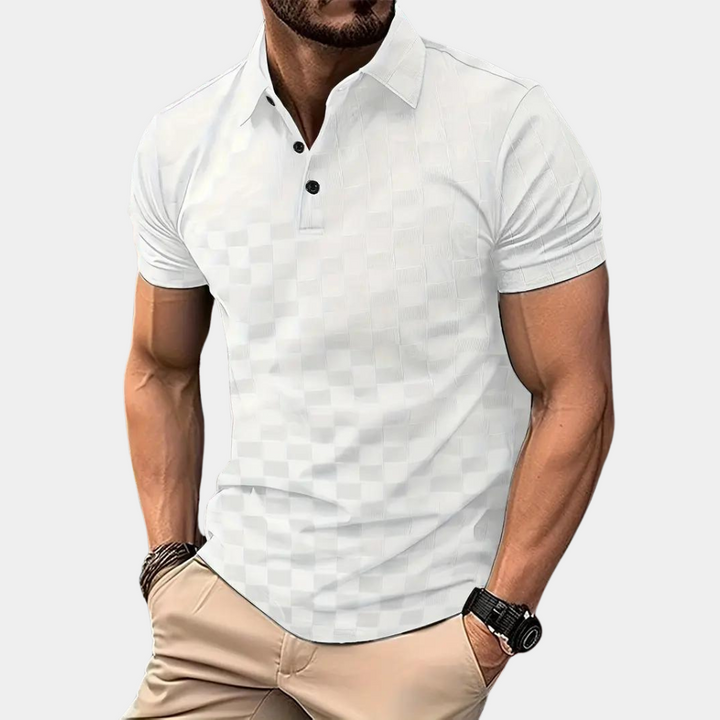 Levoire | Polo Slim Fit Damier Pour Hommes Blanc