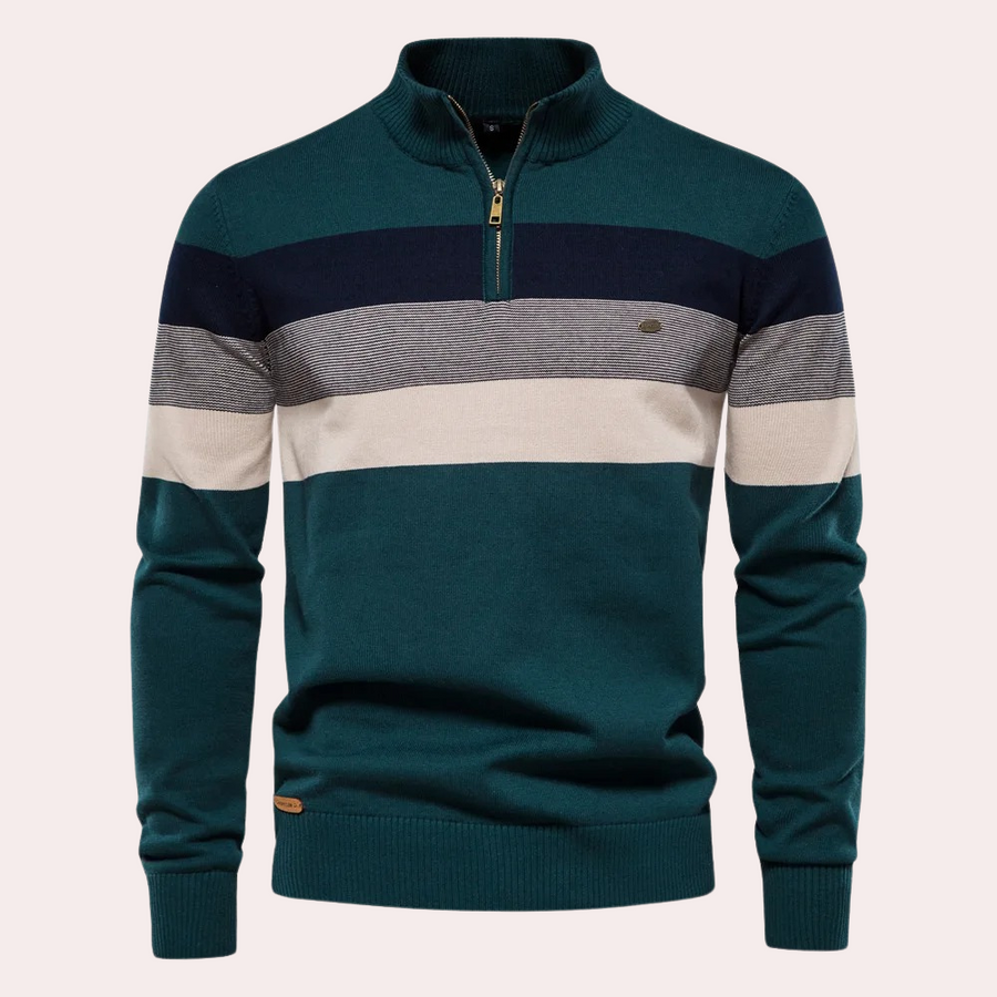 Levoire | Pull À Demi Zip Rayures Tendance Pour Le Quotidien Vert