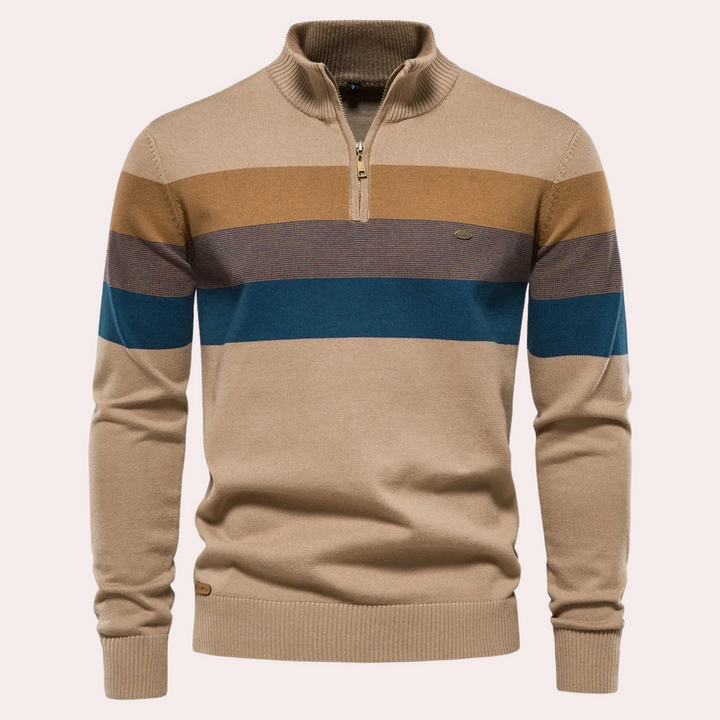Levoire | Pull À Demi Zip Rayures Tendance Pour Le Quotidien Khaki