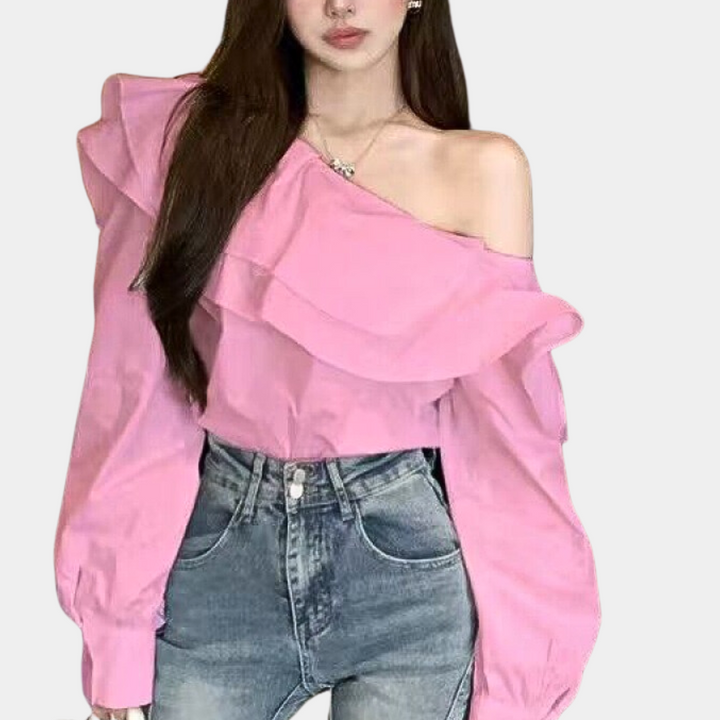 Levoire | Élégant Off-Shoulder -Tshirt Avec Un Design Léger Rose Pâle Rose clair