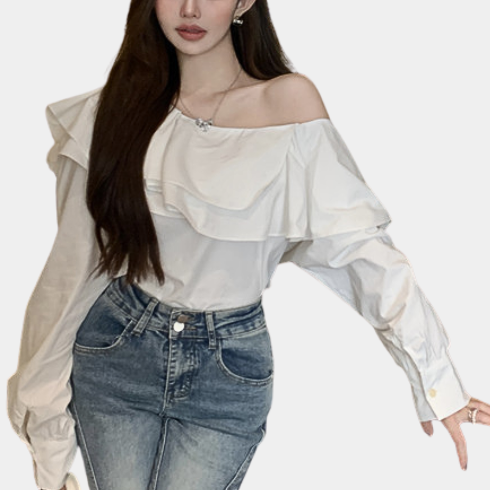 Levoire | Élégant Off-Shoulder -Tshirt Avec Un Design Léger Rose Pâle