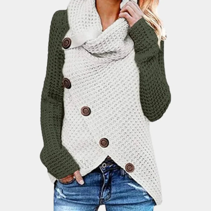 Levoire | Pull Asymétrique Avec Boutons Pour Femmes Vert armée