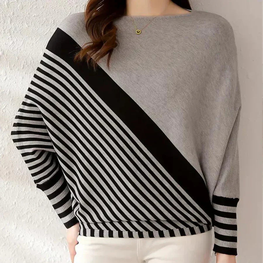 Levoire | Pull Chauve-Souris Rayé Confortable Pour Femmes Gris