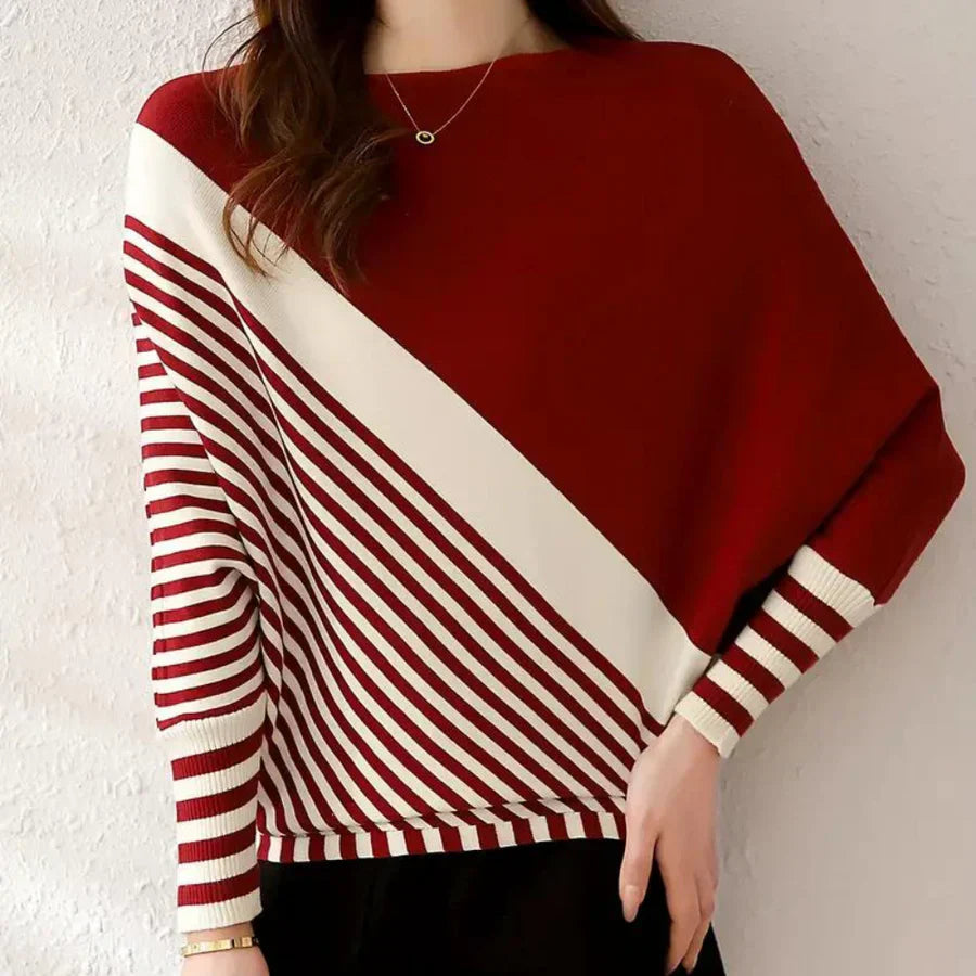 Levoire | Pull Chauve-Souris Rayé Confortable Pour Femmes Rot