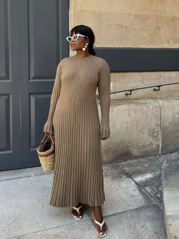 Levoire | Robe Maxi Tricotée Ajustée & Flatteuse Café Caramel