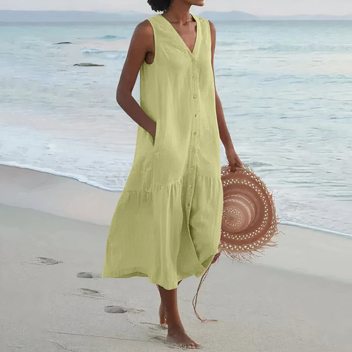 Levoire | Robe De Plage En Lin Pour Femmes Vert