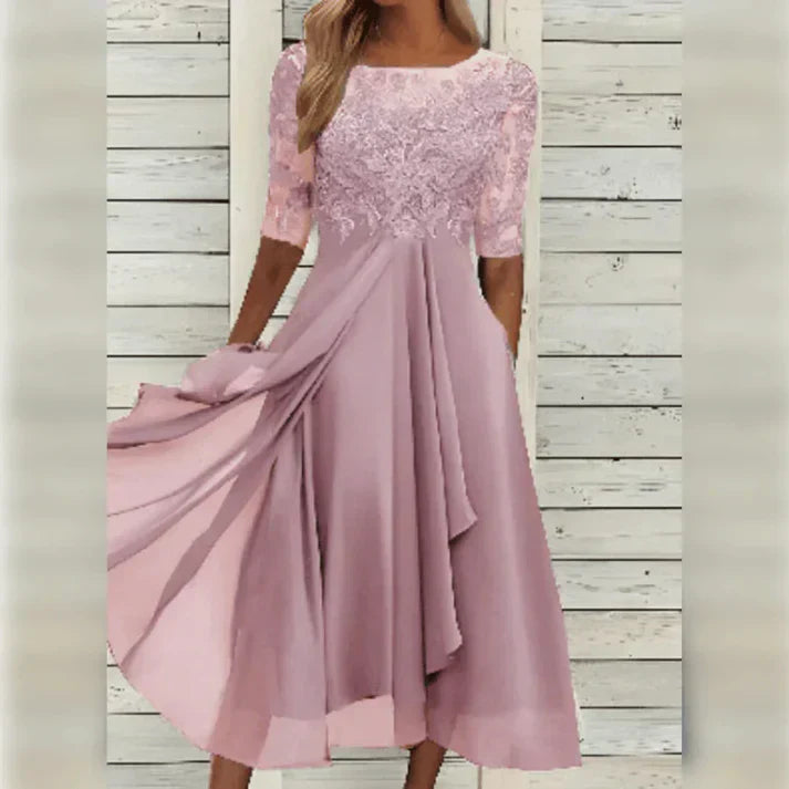 Levoire | Robe en dentelle et en chiffon mi-long Rosa