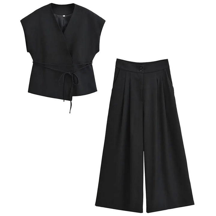 Levoire | Élégance Top Enroulé & Pantalon Ample Satz Noir