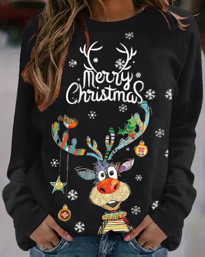 Levoire | Pull De Noël Pour Femmes Avec Encolure Ronde Et Impression D'Élan
