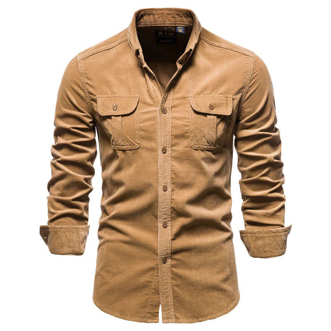 Levoire | Chemise En Velours Côtelé Pour Hommes Avec Fermeture À Bouton Braun