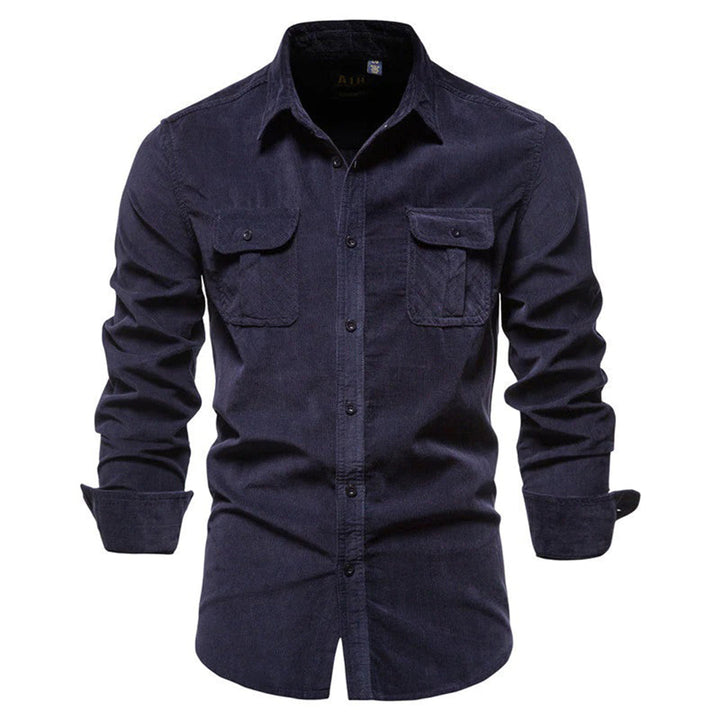 Levoire | Chemise En Velours Côtelé Pour Hommes Avec Fermeture À Bouton Bleu