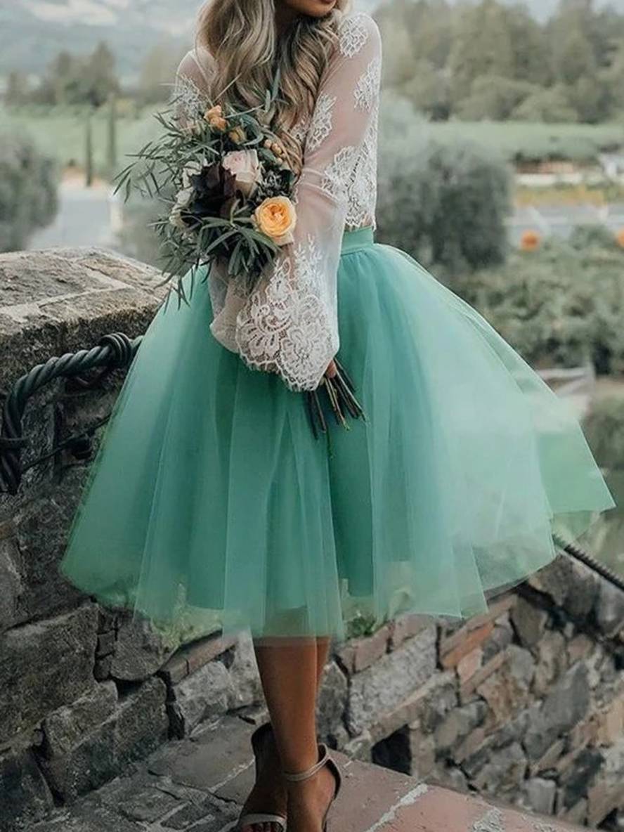 Levoire | Jupe Tutu Plissée Midi-Longue En Tulle Élégante Pour Femmes Vert D'Eau Vert d'eau