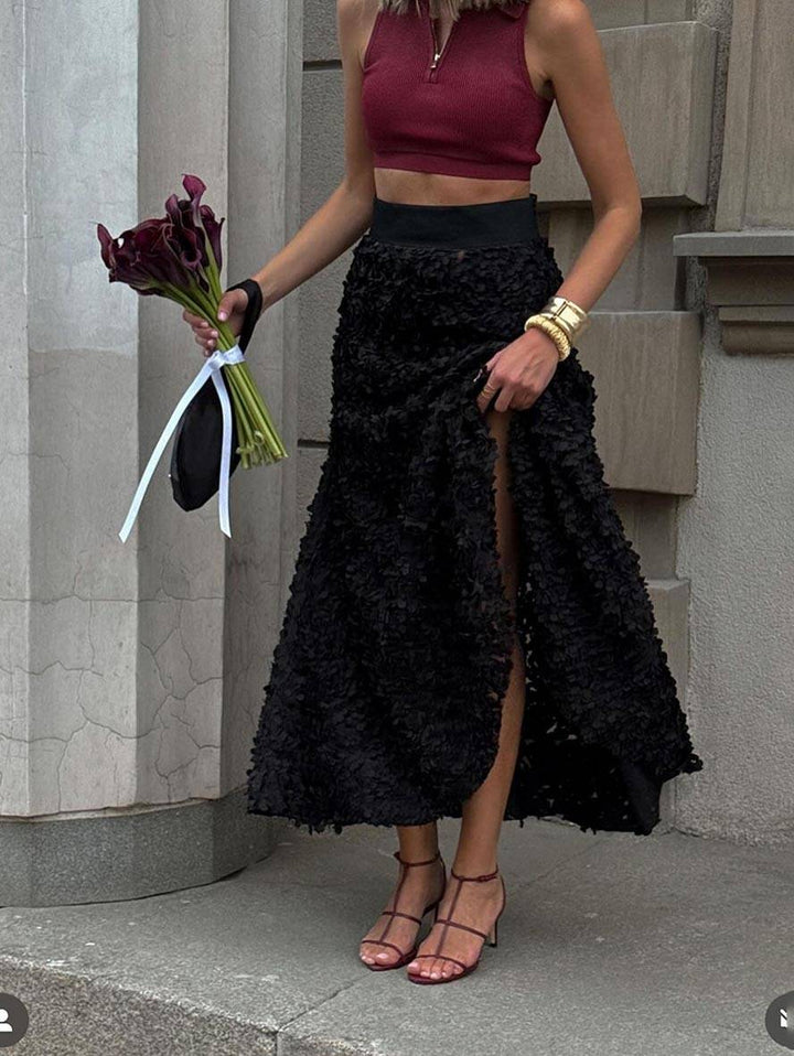 Levoire | Jupe À Fleurs En Forme De Trapèze Coupée Sur Le Côté Femme Élégante Décontractée Mode Noir