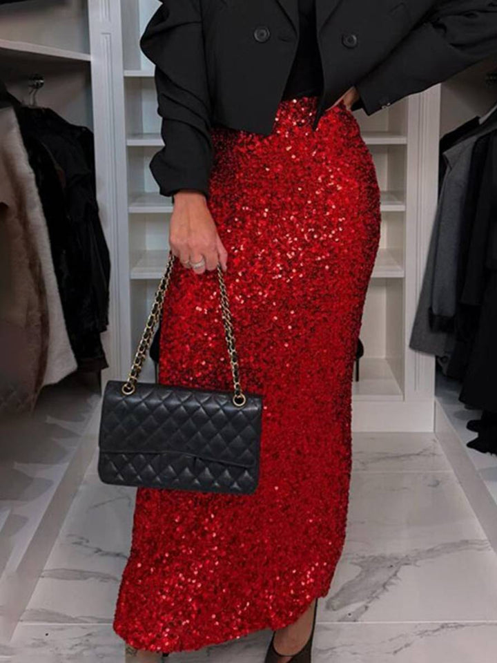 Levoire | Jupe Longue Brillante Sequins Fermeture Éclair Femme Élégante Casual Mode Vêtements De Soirée Cérémonie