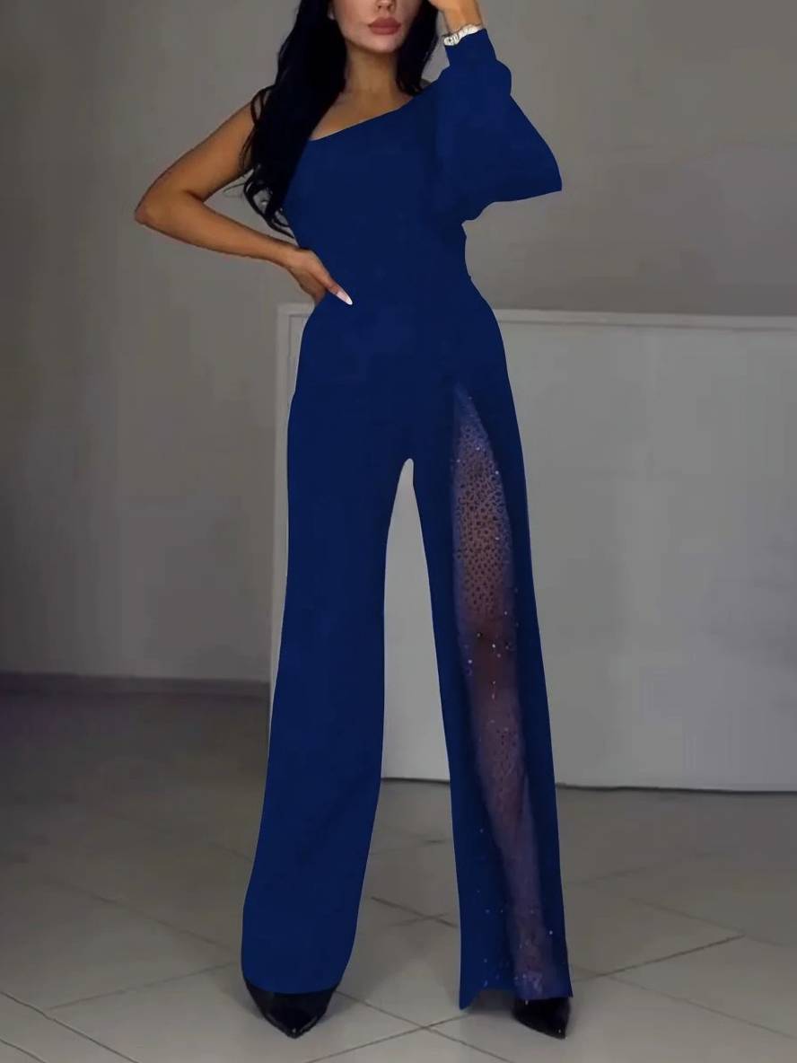 Levoire | Robe À Une Épaule Évasée Avec Fente Sur Le Côté À Manches Longues Pour Femme Casual Élégant Détendu Cérémonie Bleu foncé