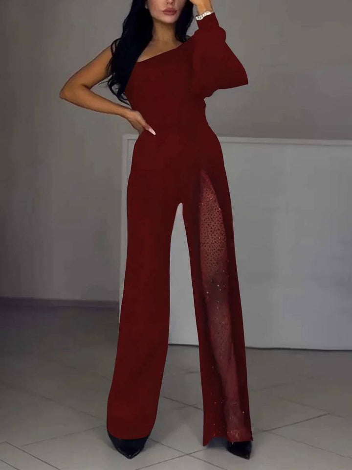 Levoire | Robe À Une Épaule Évasée Avec Fente Sur Le Côté À Manches Longues Pour Femme Casual Élégant Détendu Cérémonie Bordeaux