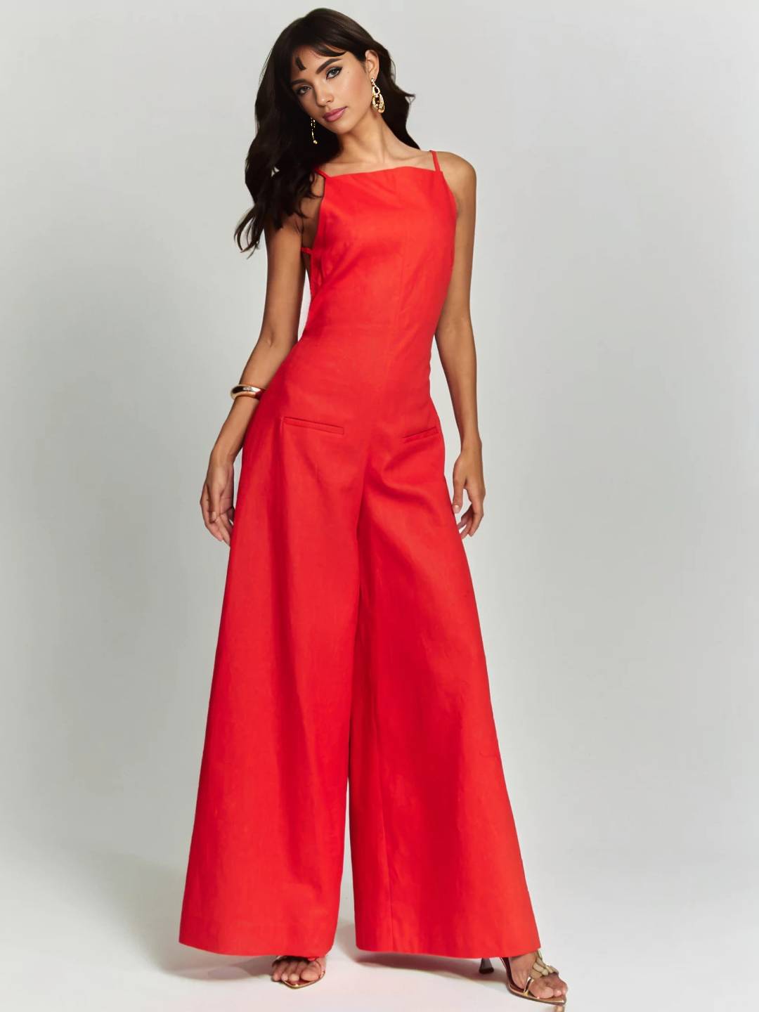 Levoire | Pantalons En Lin Larges Avec Bretelles Spaghetti Sans Manches Élégant Style Décontracté Vacances Pour Femmes Rot