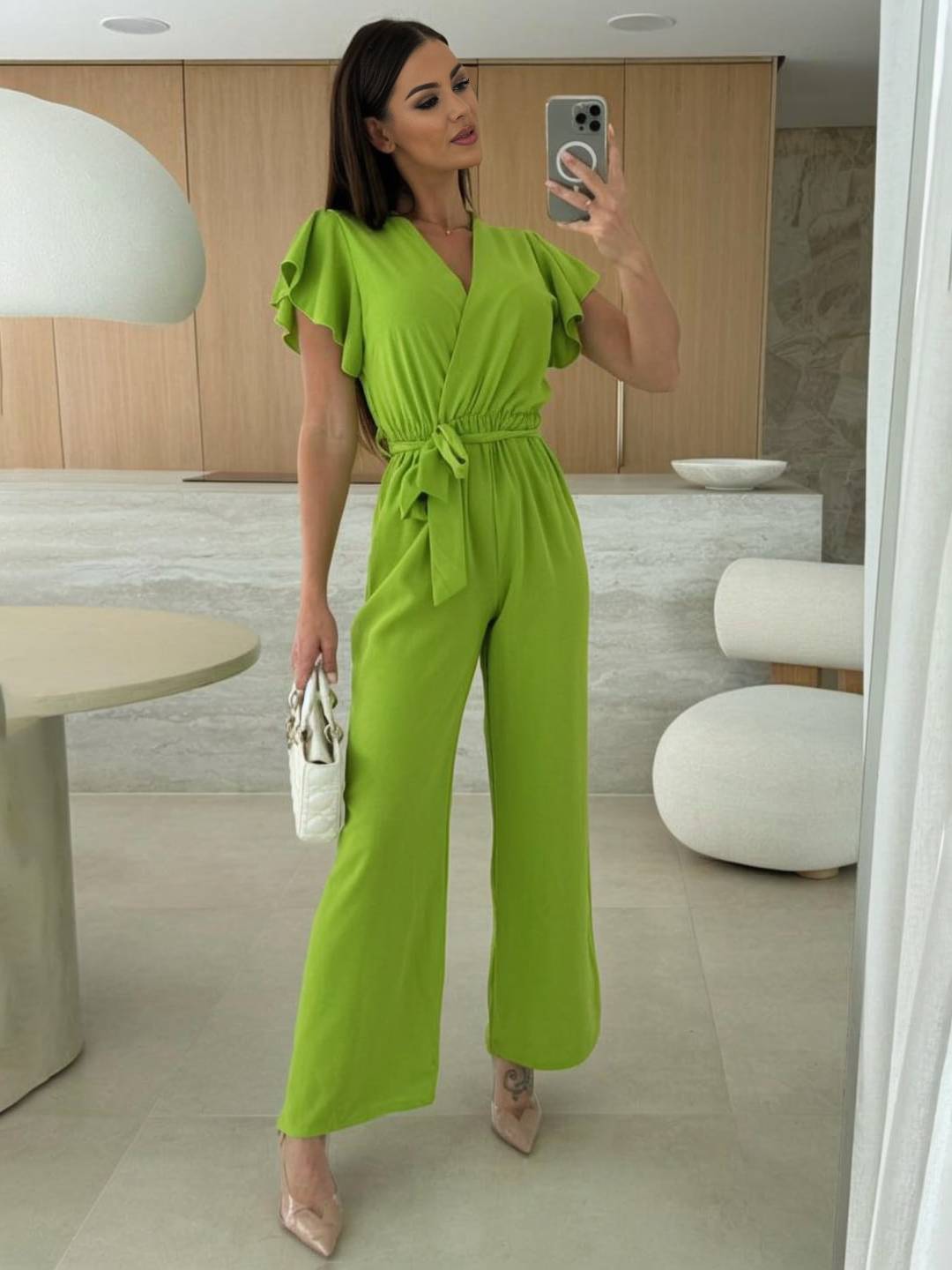 Levoire | Robe Ample Unie Avec Décolleté En V, Ceinture Nouée, Superposée, Pour Femmes Décontractée