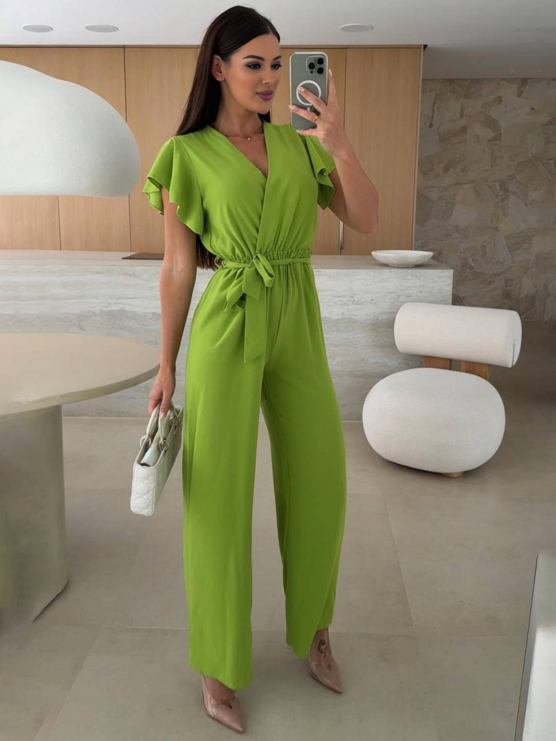 Levoire | Robe Ample Unie Avec Décolleté En V, Ceinture Nouée, Superposée, Pour Femmes Décontractée