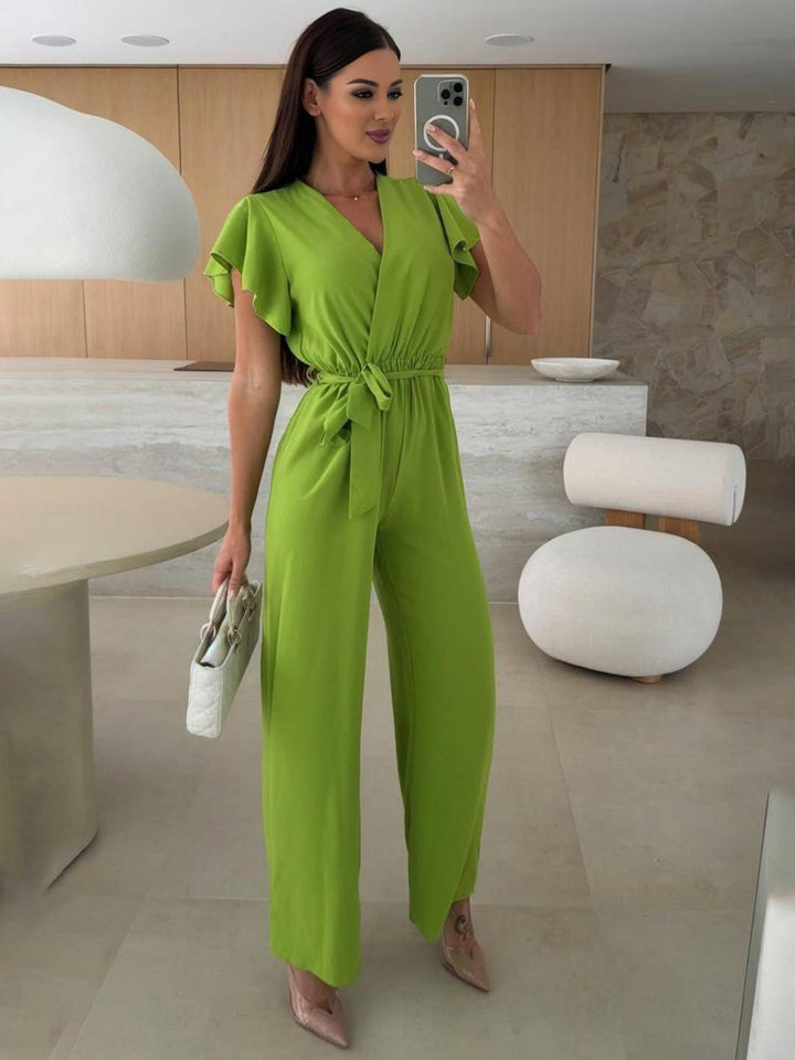 Levoire | Robe Ample Unie Avec Décolleté En V, Ceinture Nouée, Superposée, Pour Femmes Décontractée