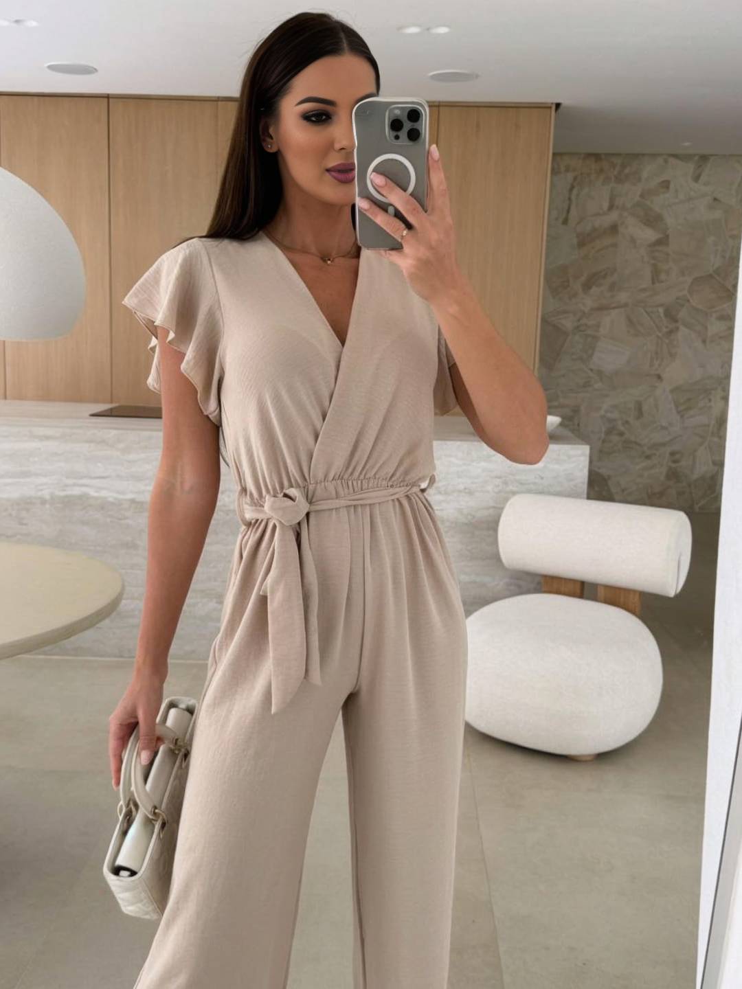 Levoire | Robe Ample Unie Avec Décolleté En V, Ceinture Nouée, Superposée, Pour Femmes Décontractée