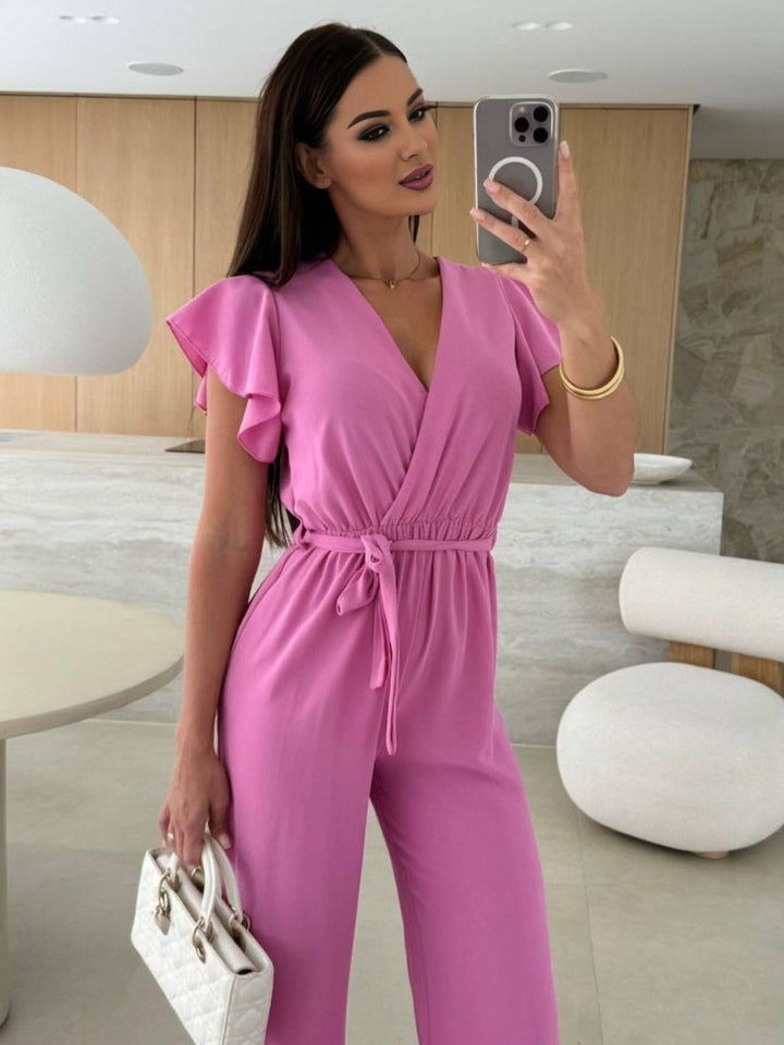 Levoire | Robe Ample Unie Avec Décolleté En V, Ceinture Nouée, Superposée, Pour Femmes Décontractée