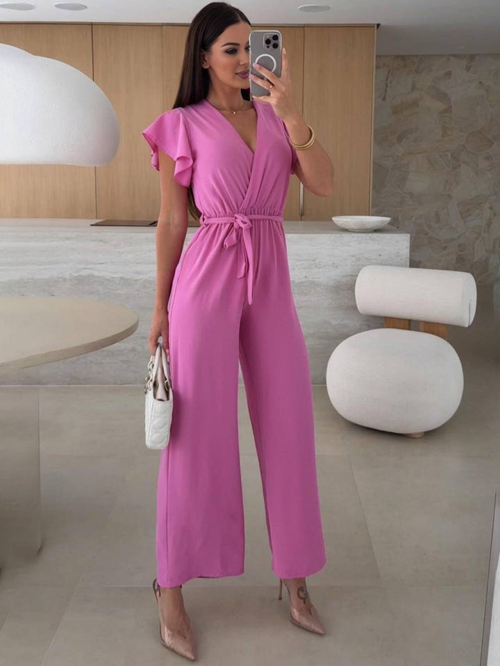 Levoire | Robe Ample Unie Avec Décolleté En V, Ceinture Nouée, Superposée, Pour Femmes Décontractée