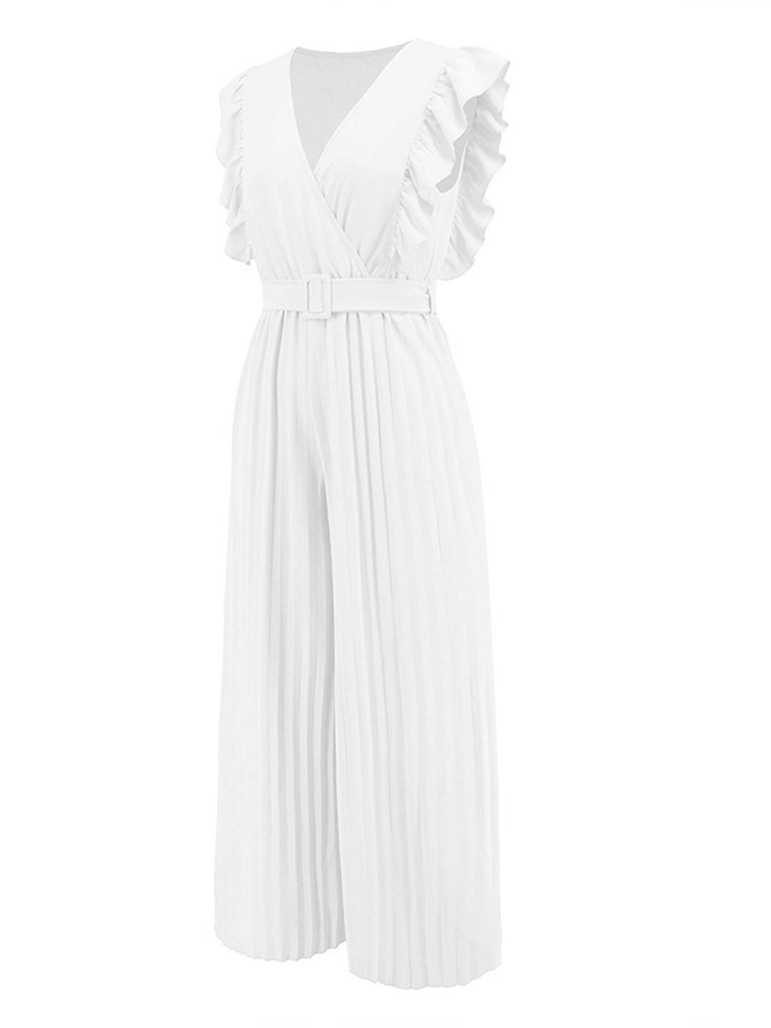 Levoire | Pantalons Larges Combinaisons Décolleté En V Festonné Plissé Ceinture Sans Manches Femme Élégant Boho Décontracté