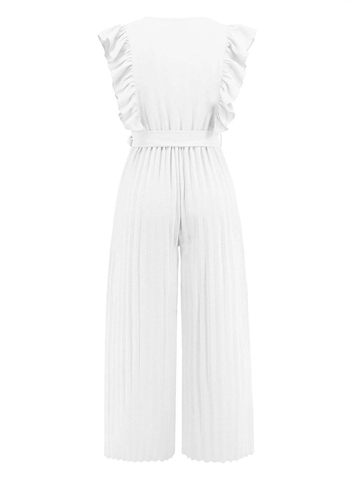 Levoire | Pantalons Larges Combinaisons Décolleté En V Festonné Plissé Ceinture Sans Manches Femme Élégant Boho Décontracté