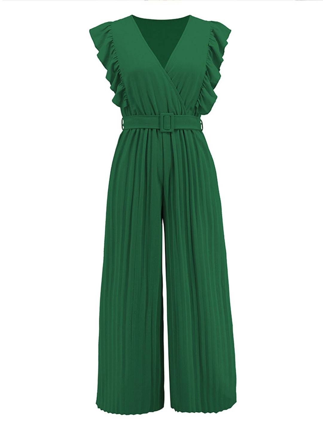 Levoire | Pantalons Larges Combinaisons Décolleté En V Festonné Plissé Ceinture Sans Manches Femme Élégant Boho Décontracté