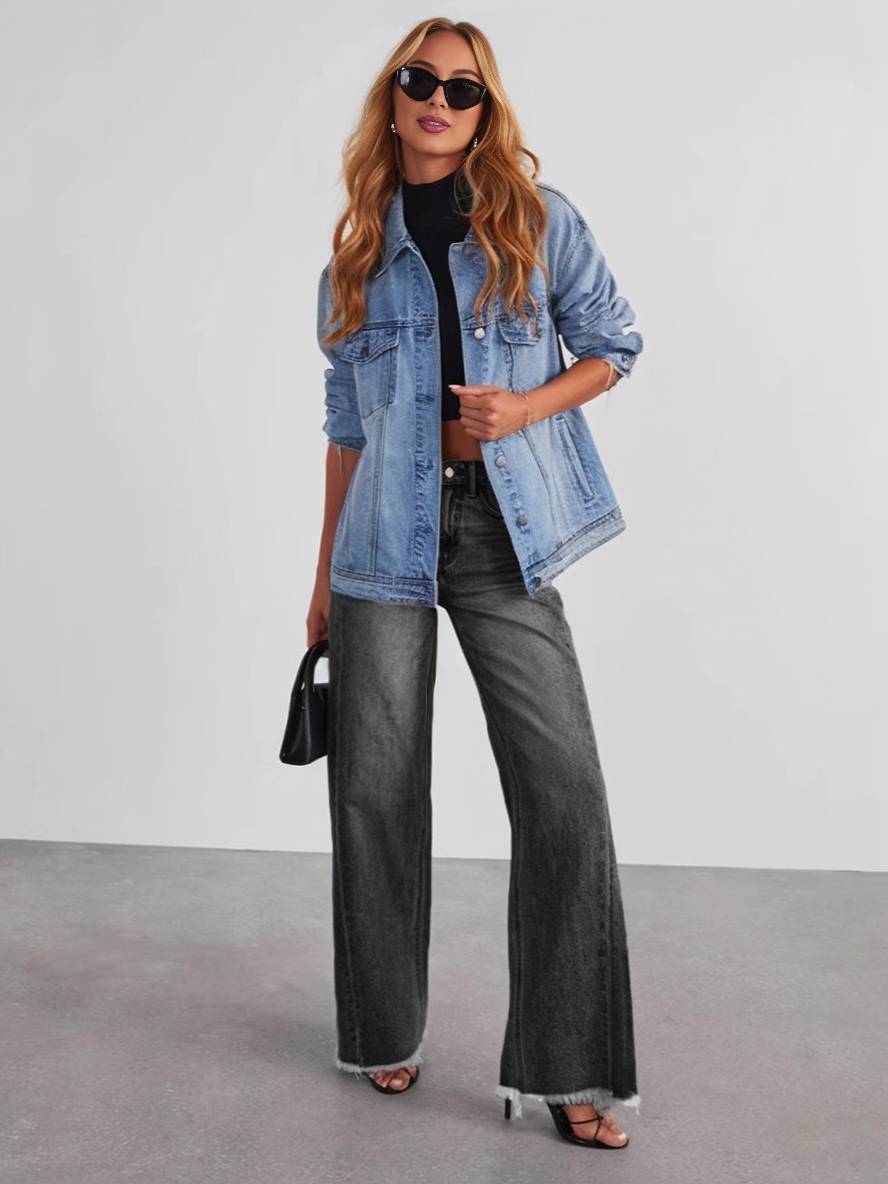 Levoire | Pantalon Bootcut À Jambe Large Avec Boutons Et Poches Taille Haute Pour Femmes Décontracté Élégant Vintage Gris