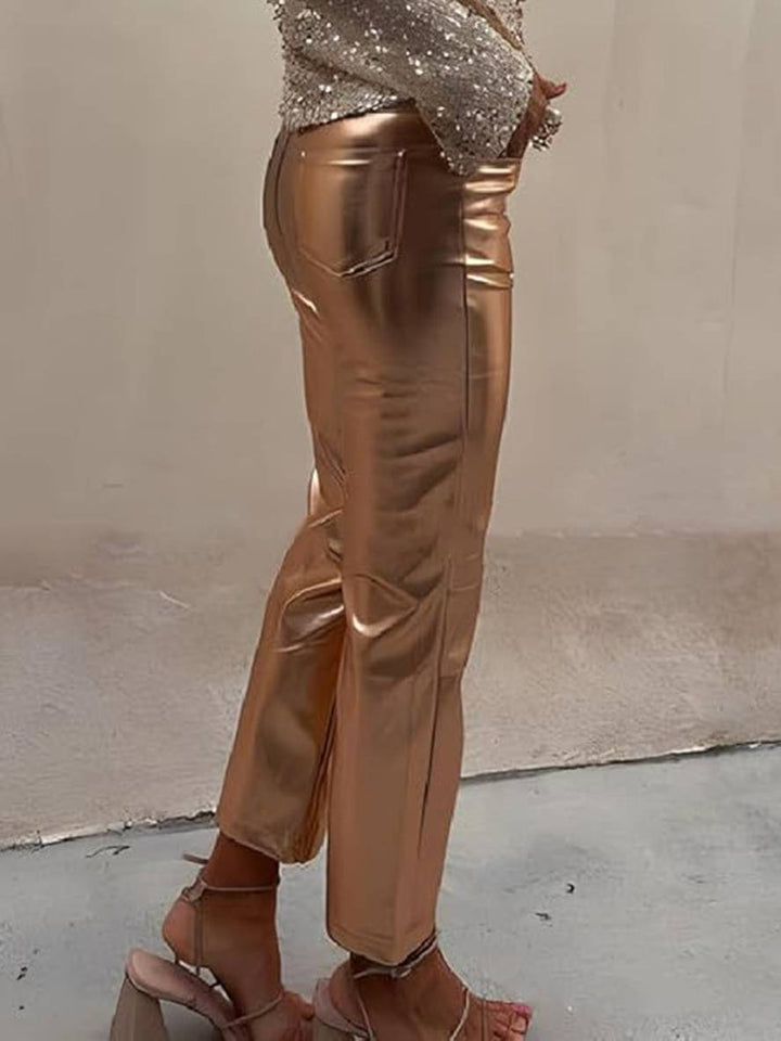 Levoire | Pantalon Droit À Fermeture Éclair Poches Taille Moyenne Dames Élégant Décontracté Mode