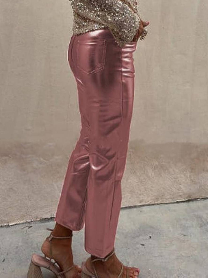 Levoire | Pantalon Droit À Fermeture Éclair Poches Taille Moyenne Dames Élégant Décontracté Mode
