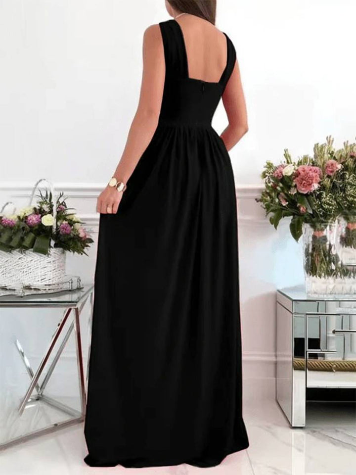 Levoire | Robe Longue À Volants Sur Le Côté Fluide Dos Nu Sans Manches Décolleté En V Élégante Soirée Promotion Cérémonie