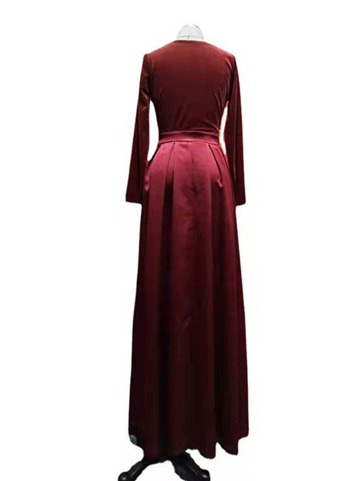 Levoire | Robe En Flanelle Longue À Col En V Avec Fente Latérale Et Ceinture À Manches Longues Pour Femmes Élégante Soirée Bal Bal De Fin D'Année