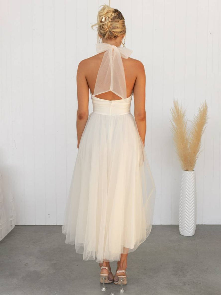 Levoire | Robe Longue En A À Encolure Halter En Tulle, Tutu, Nœud Papillon, Sans Manches, Pour Femmes, Douce, Élégante, Soirée, Bal De Promo