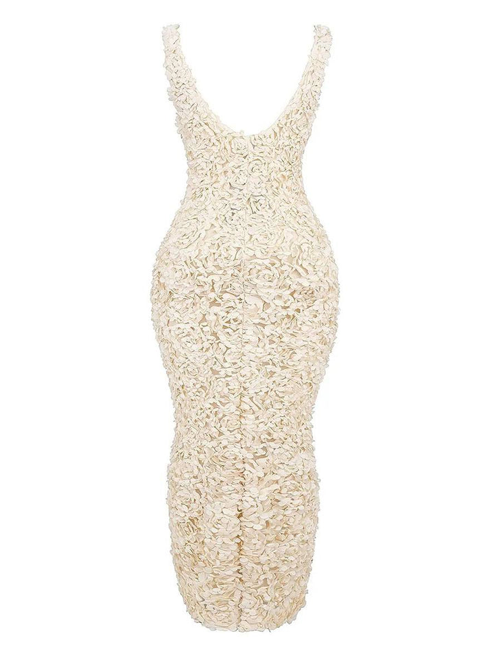 Levoire | Robe Longue Fendue Ajustée Appliques Décolleté Plongeant Sans Manches Élégante Robe De Soirée Pour Mariage