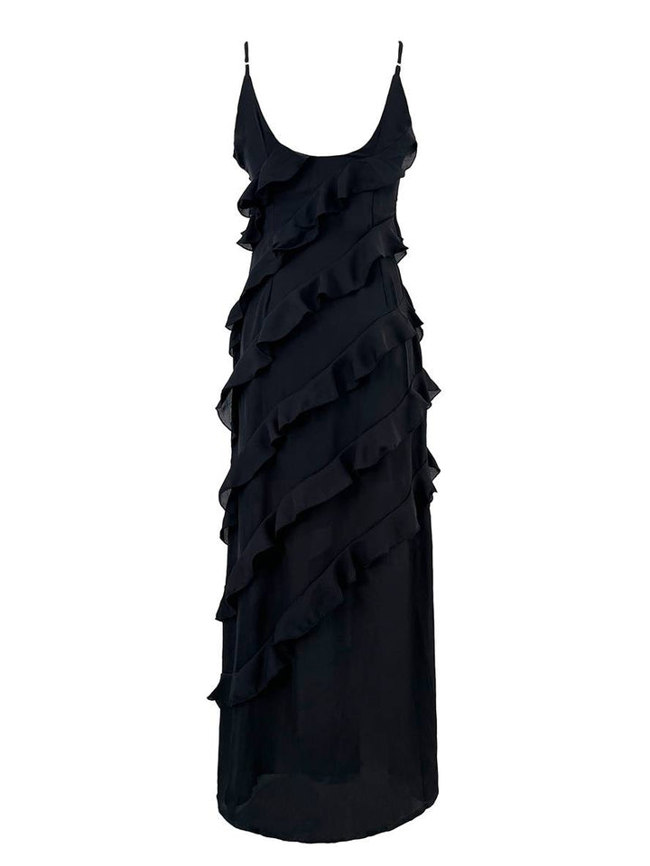 Levoire | Robe Longue Cintrée En Chiffon Avec Décolleté Froncé Dans Le Dos Et Fines Bretelles À Col En V Sans Manches Pour Dames Soirée Mariage