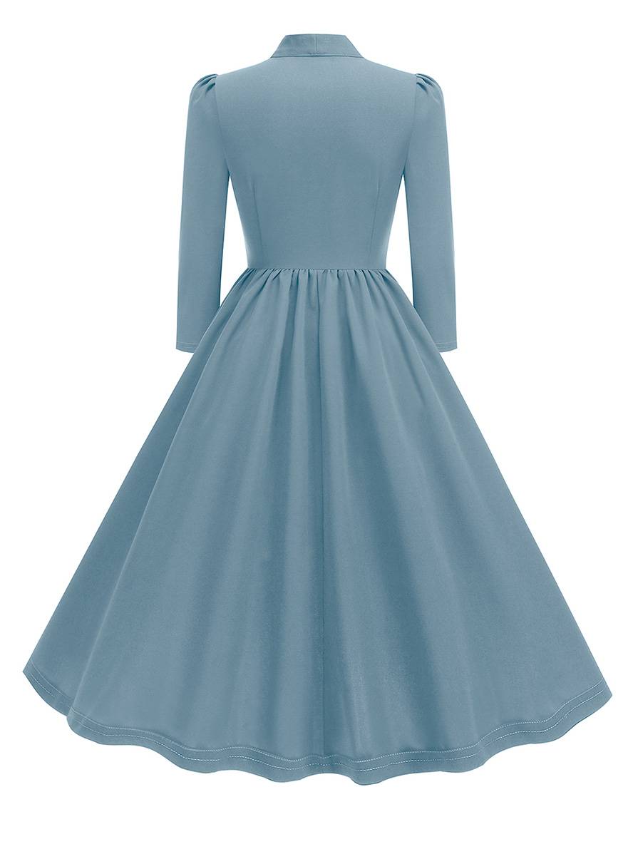 Levoire | Robe Trapèze Longue Fluide Avec Col En Nœud Papillon À Manches Longues Élégante Décontractée Vintage Robe De Cocktail