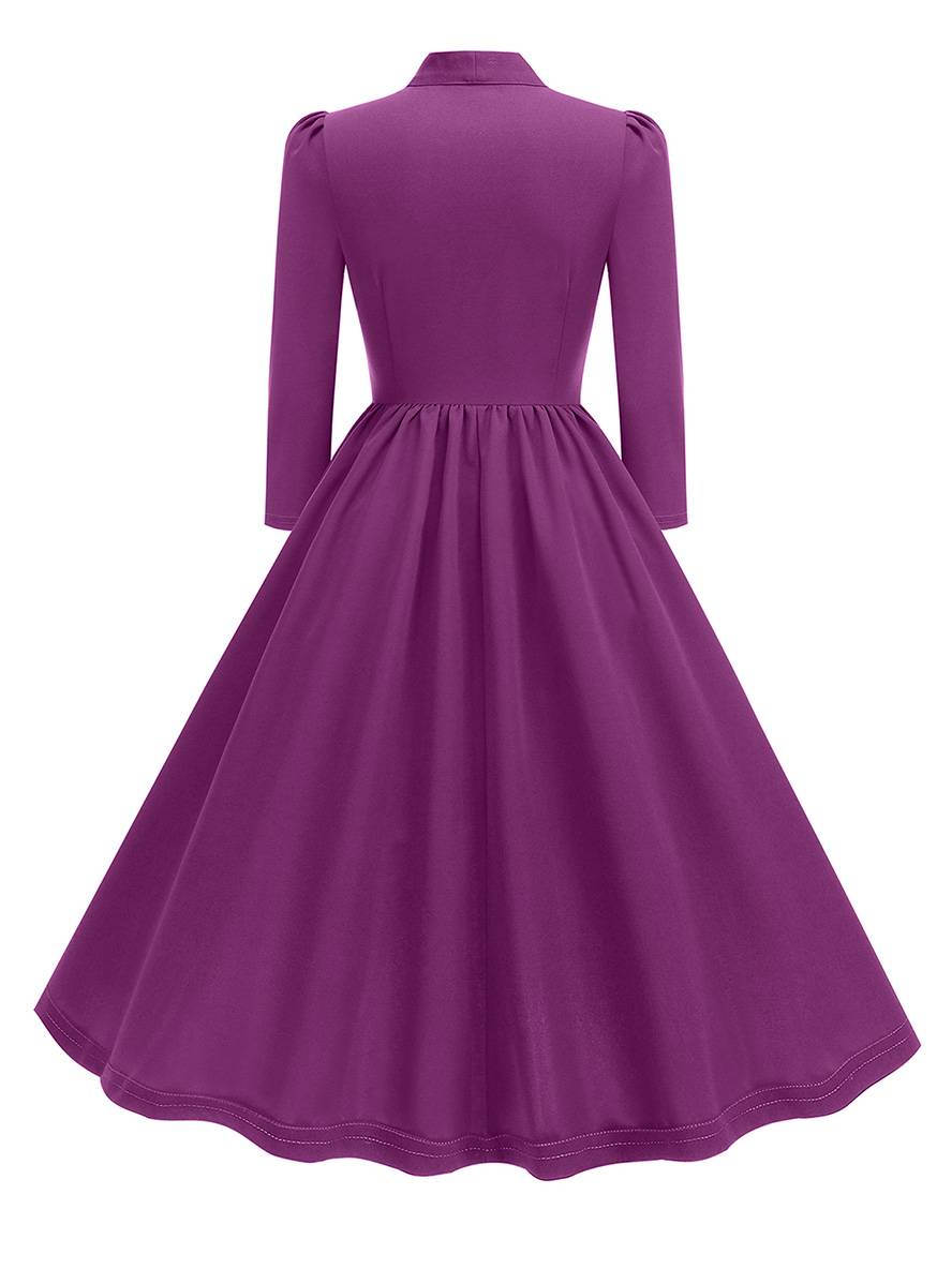 Levoire | Robe Trapèze Longue Fluide Avec Col En Nœud Papillon À Manches Longues Élégante Décontractée Vintage Robe De Cocktail