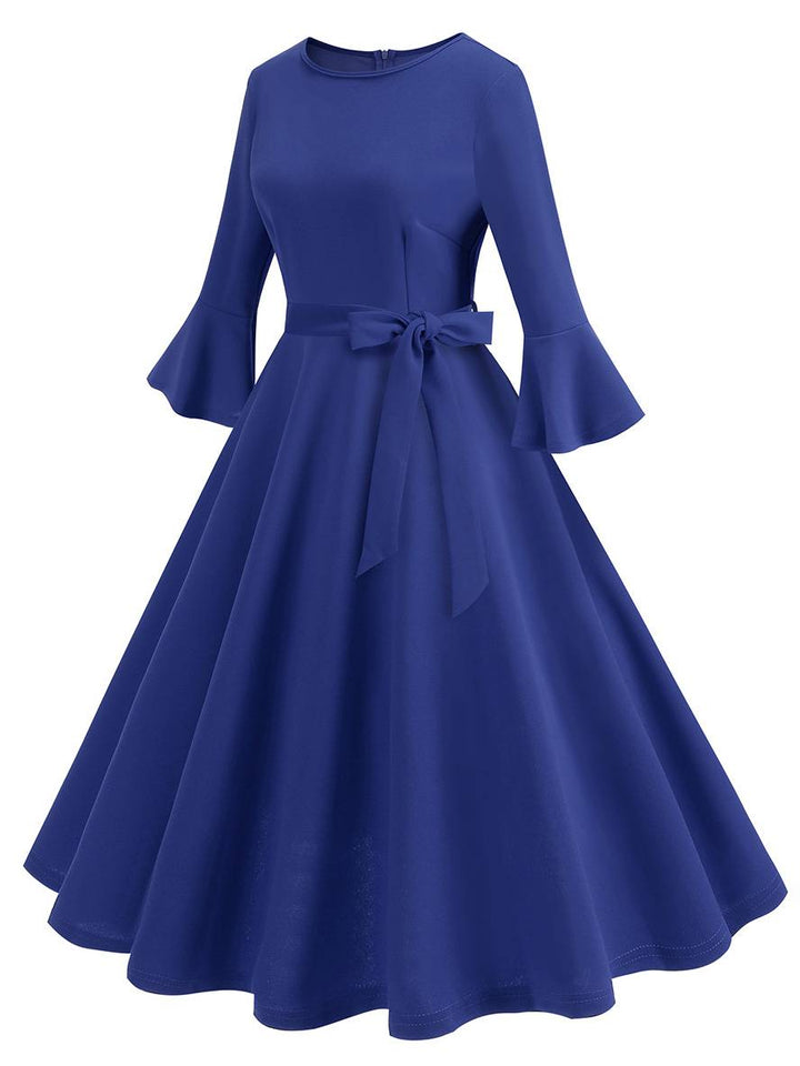 Levoire | Robe Trapèze Longue Fluide Ceinture À Nœud Manches Floues Élégante Vintage Bal De Promo Halloween