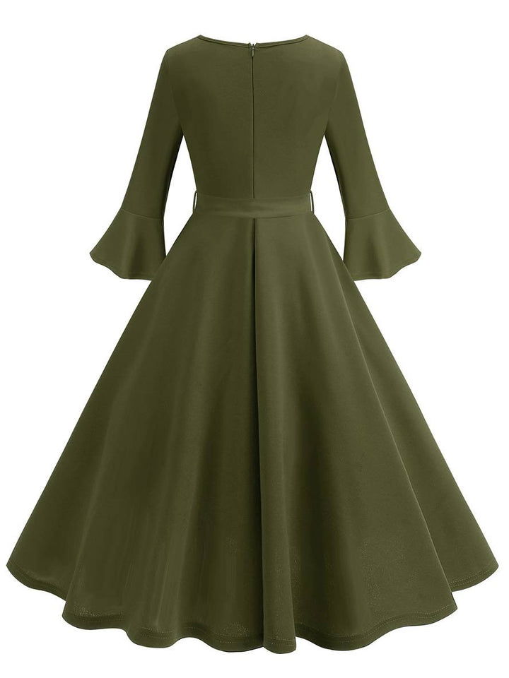 Levoire | Robe Trapèze Longue Fluide Ceinture À Nœud Manches Floues Élégante Vintage Bal De Promo Halloween