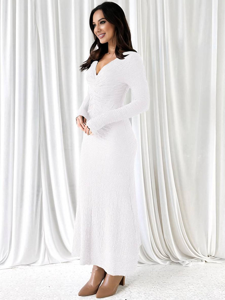 Levoire | Robe Longue Ajustée Sirène Décolleté En V Manches Longues Femme Élégante Décontractée Bal De Fin D'Année
