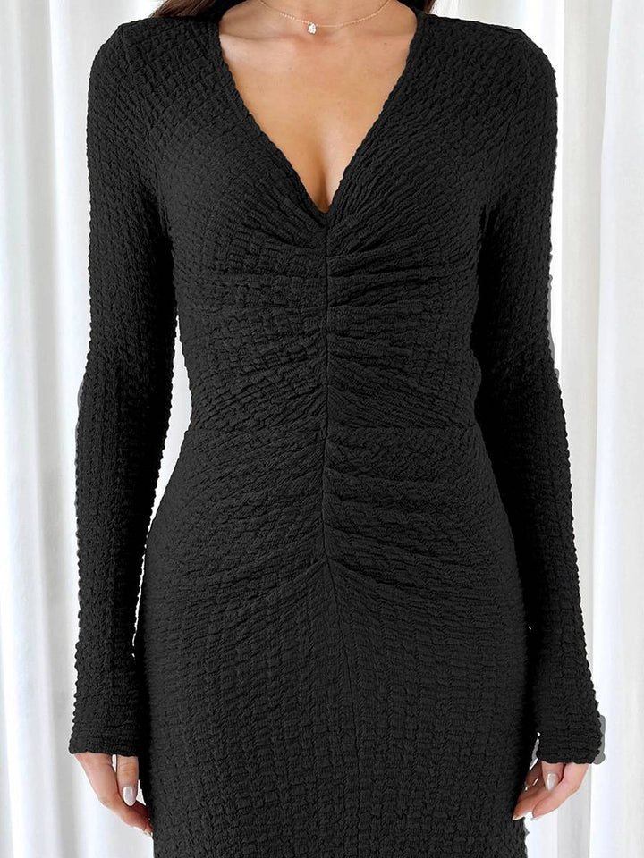 Levoire | Robe Longue Ajustée Sirène Décolleté En V Manches Longues Femme Élégante Décontractée Bal De Fin D'Année