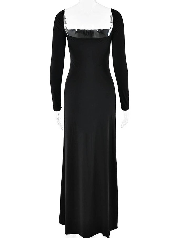 Levoire | Robe Longue Flatteuse Pour La Silhouette Avec Fente Sur Le Côté Dos Nu Décolleté Carré Manches Longues Dames Élégante Décontractée Bal