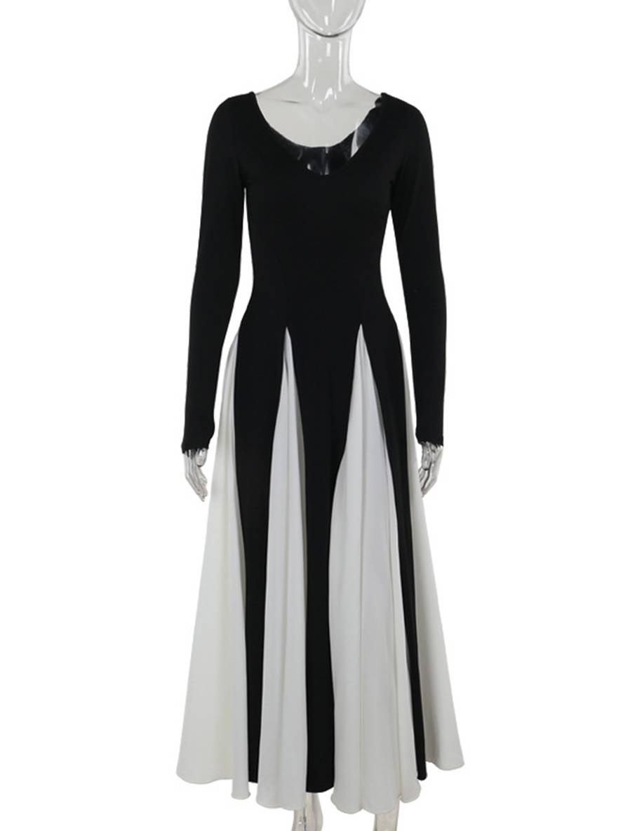 Levoire | Robe Blanche Noire À Décolleté En V À Manches Longues Pour Femme, Décontractée, Élégante, Bal De Fin D'Année, Cérémonie